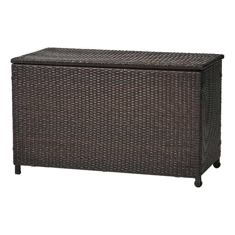 Benjara Laki Outdoor Storage Chest- Brown PE Rattan Wicker- Aluminum- 53 Inch