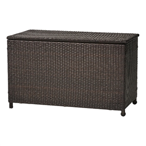 Benjara Laki Outdoor Storage Chest- Brown PE Rattan Wicker- Aluminum- 53 Inch