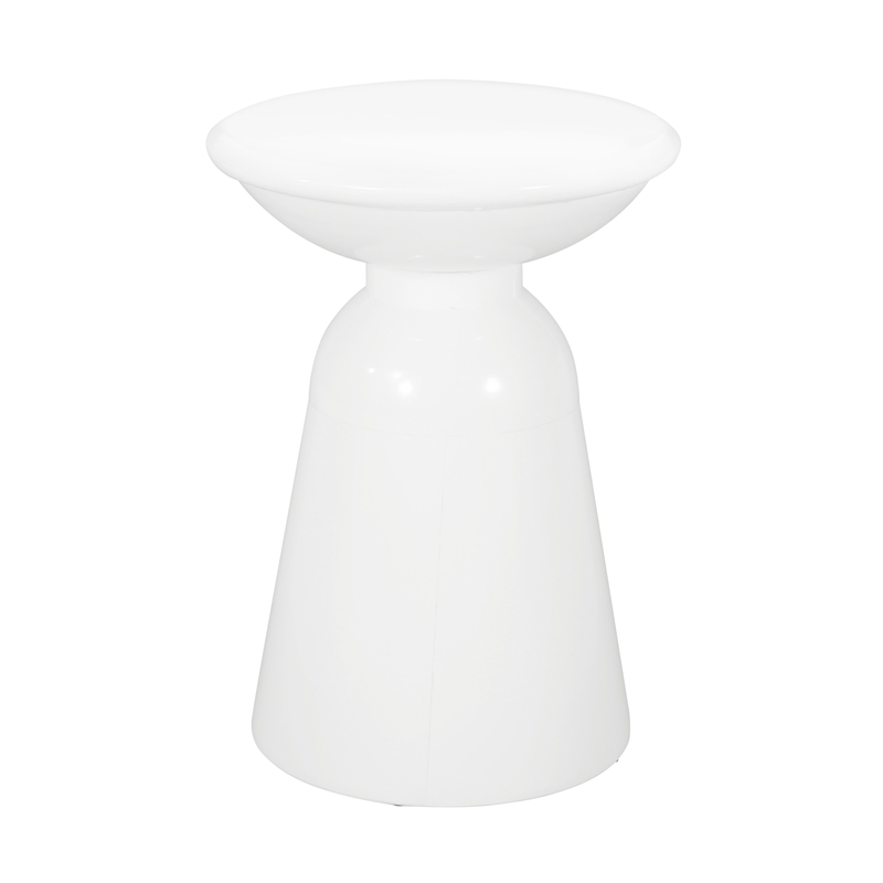 Benjara Suma Outdoor Side End Table Set of 2- Round Top- Pedestal- White Iron