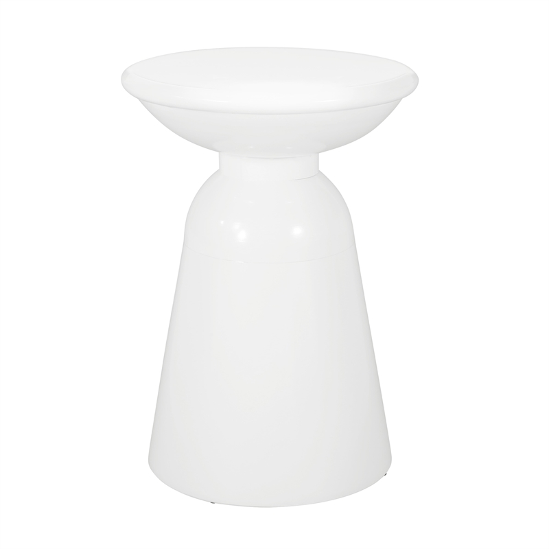 Benjara Suma Outdoor Side End Table Set of 2- Round Top- Pedestal- White Iron