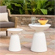 Benjara Suma Outdoor Side End Table Set of 2- Round Top- Pedestal- White Iron