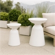 Benjara Suma Outdoor Side End Table Set of 2- Round Top- Pedestal- White Iron