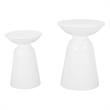 Benjara Suma Outdoor Side End Table Set of 2- Round Top- Pedestal- White Iron