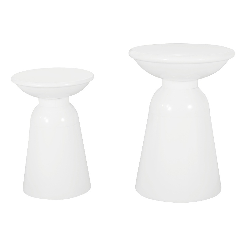 Benjara Suma Outdoor Side End Table Set of 2- Round Top- Pedestal- White Iron
