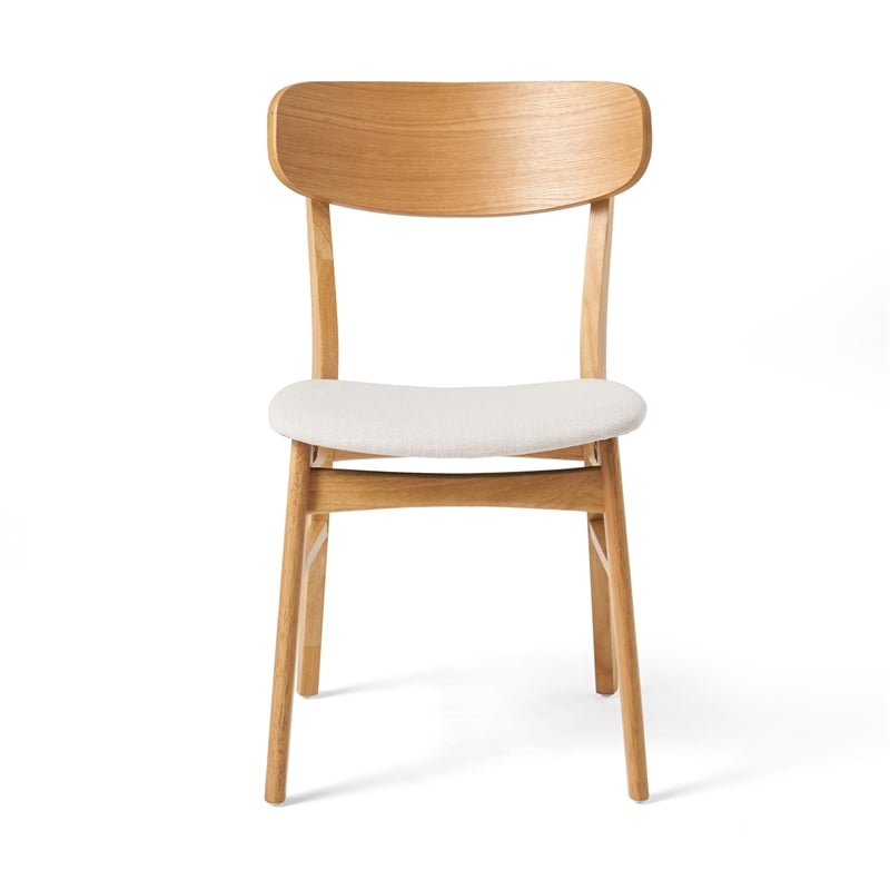Benjara Mexy Dining Side Chair Set of 2- Open Curved- Light Beige- Brown Wood
