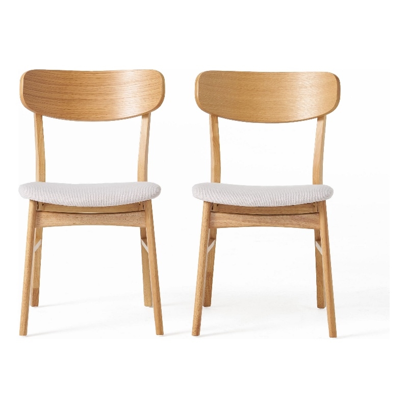 Benjara Mexy Dining Side Chair Set of 2- Open Curved- Light Beige- Brown Wood