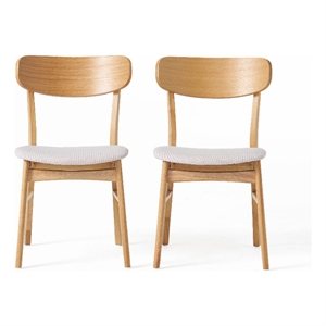 Benjara Mexy Dining Side Chair Set of 2- Open Curved- Light Beige- Brown Wood