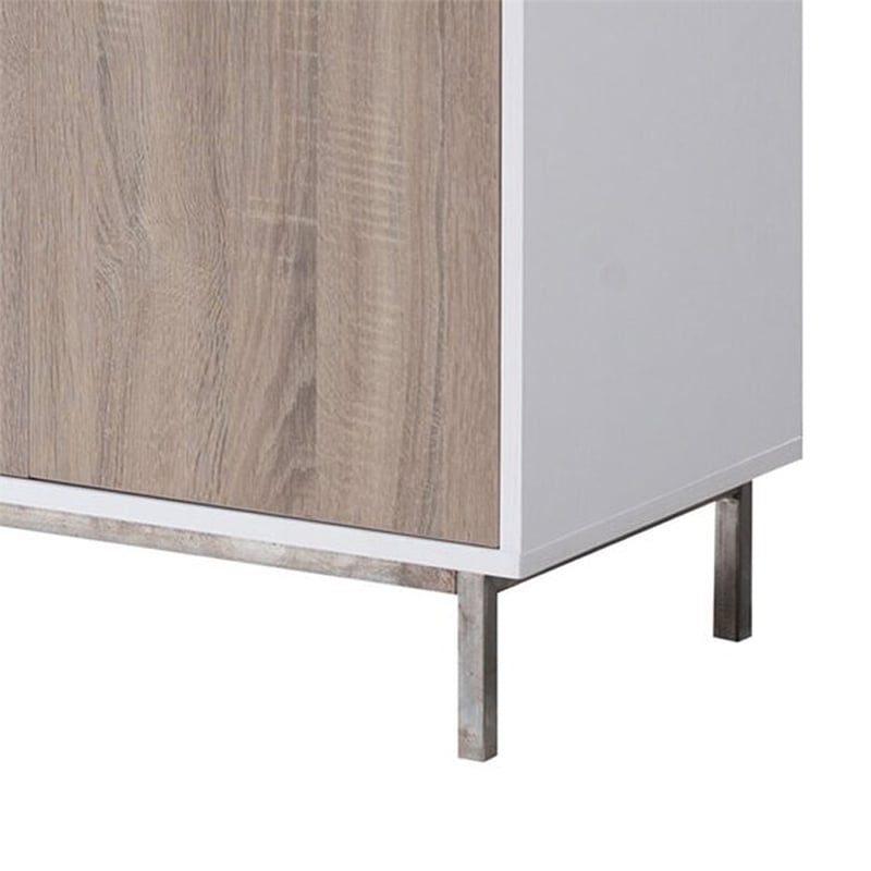Benjara Wine Cabinet- 2 Drawers- Stemware and Bottle Rack- White Brown Gray
