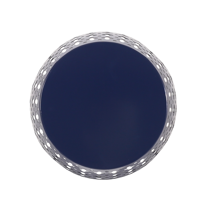 Benjara Miami Outdoor End Table- Cutout Design- Round 17 Inch- Navy Blue Iron