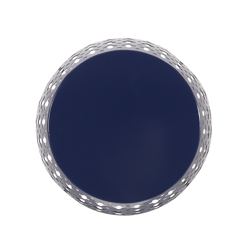 Benjara Miami Outdoor End Table- Cutout Design- Round 17 Inch- Navy Blue Iron