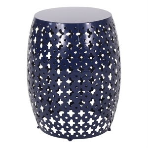 Benjara Miami Outdoor End Table- Cutout Design- Round 17 Inch- Navy Blue Iron