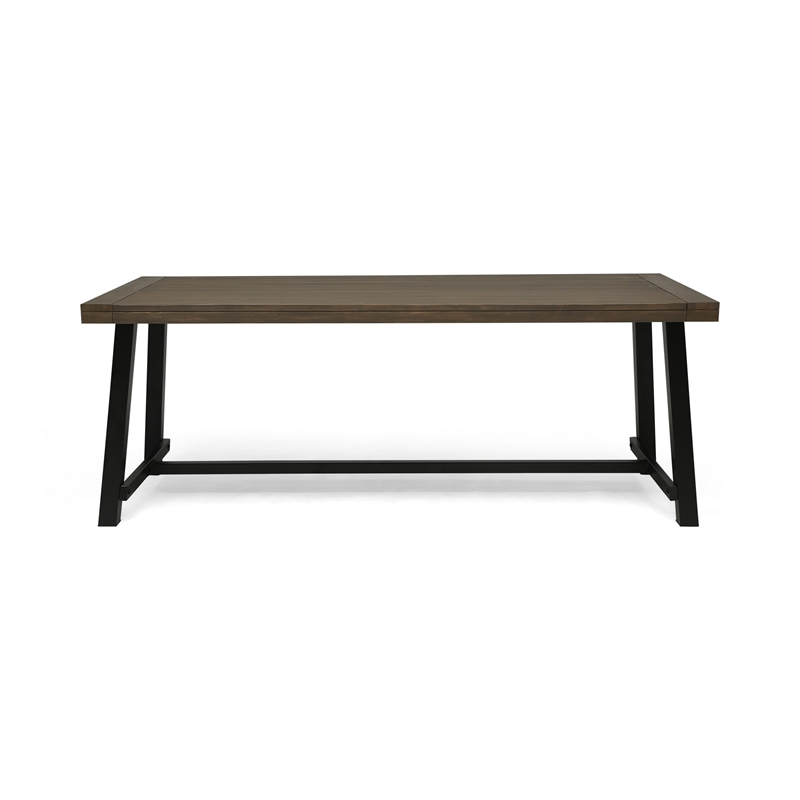 Benjara Leslee Outdoor Dining Table- Brown Top- Black Wood Rectangular 79 Inch