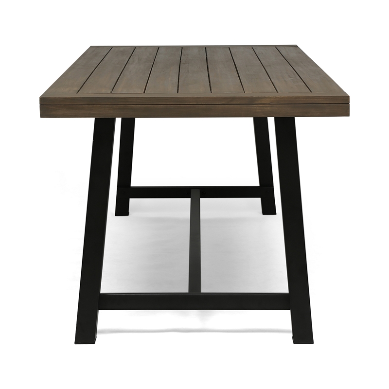Benjara Leslee Outdoor Dining Table- Brown Top- Black Wood Rectangular 79 Inch