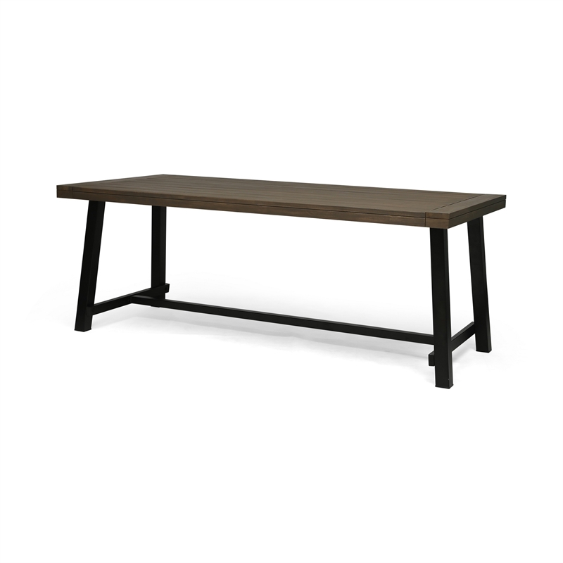 Benjara Leslee Outdoor Dining Table- Brown Top- Black Wood Rectangular 79 Inch