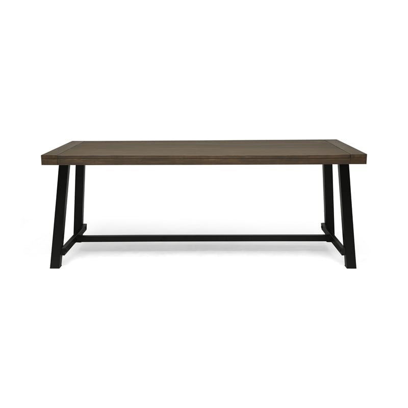 Benjara Leslee Outdoor Dining Table- Brown Top- Black Wood Rectangular 79 Inch