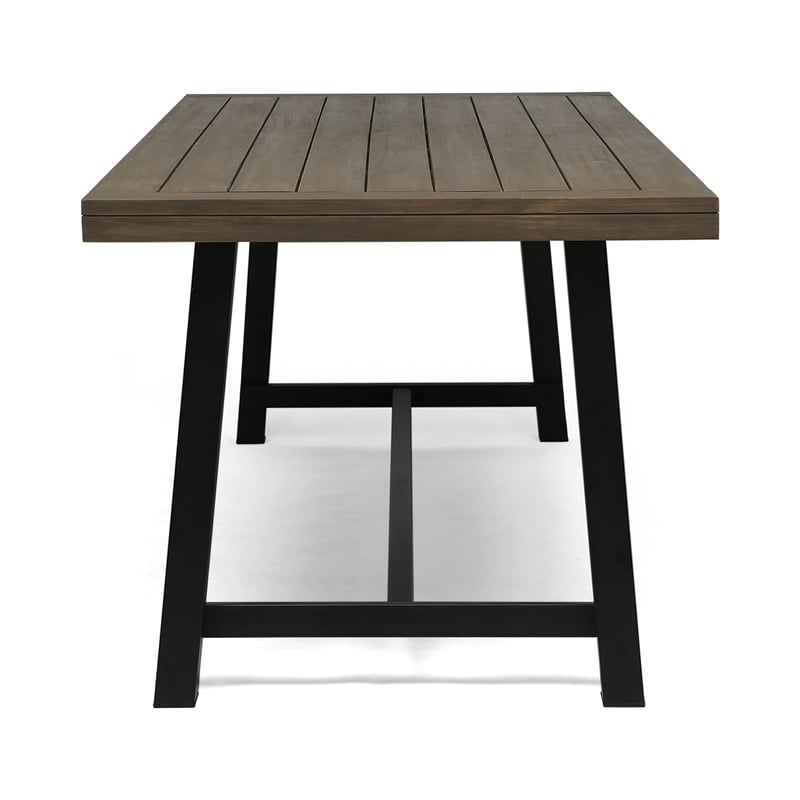 Benjara Leslee Outdoor Dining Table- Brown Top- Black Wood Rectangular 79 Inch