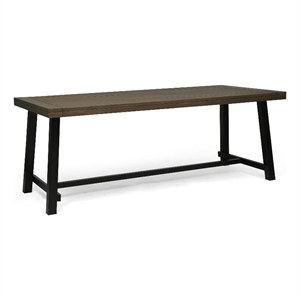 Benjara Leslee Outdoor Dining Table- Brown Top- Black Wood Rectangular 79 Inch