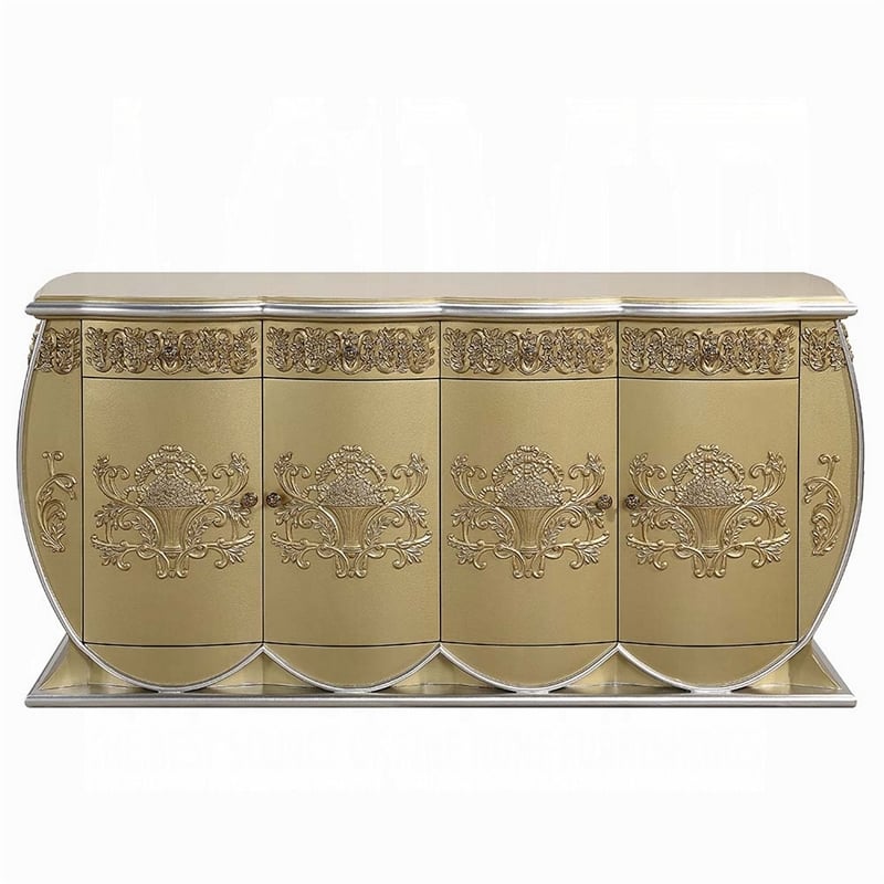Benjara Rexx Server Console- 2 Door Cabinets- Ornate Carved 76