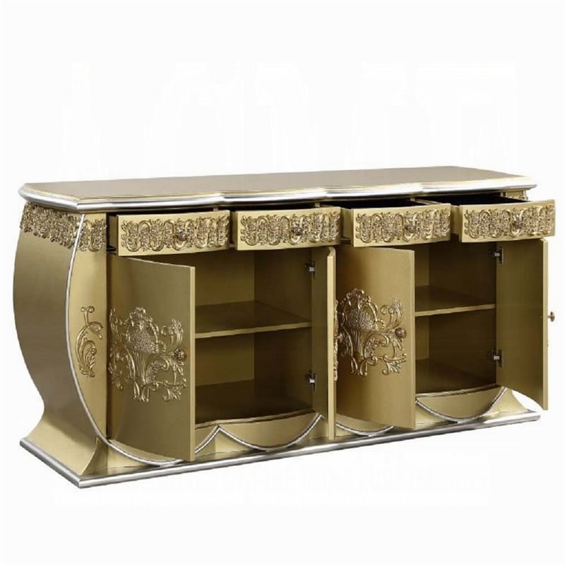 Benjara Rexx Server Console- 2 Door Cabinets- Ornate Carved 76