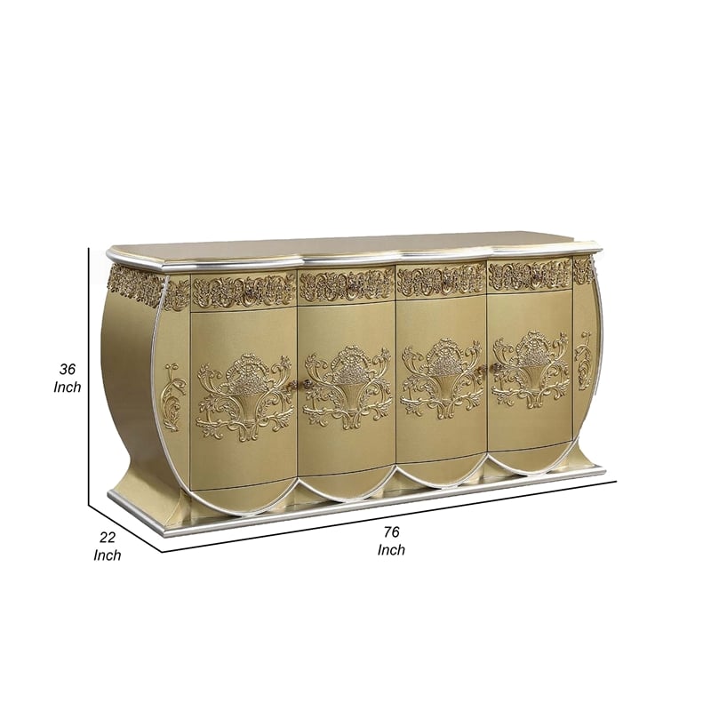 Benjara Rexx Server Console- 2 Door Cabinets- Ornate Carved 76