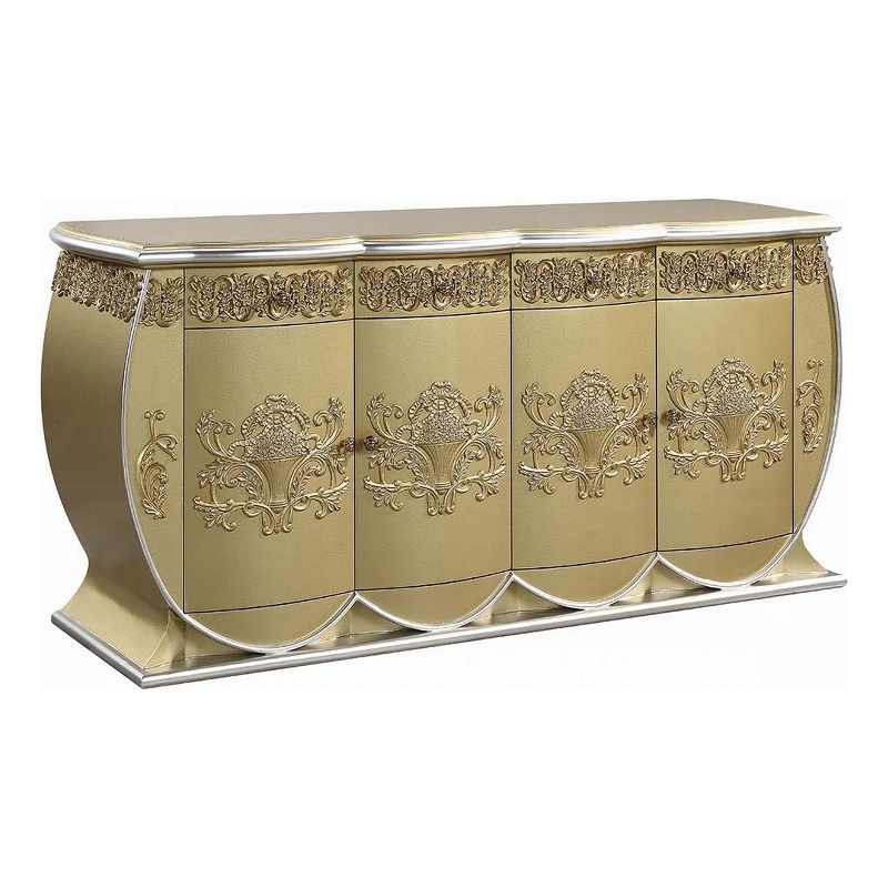 Benjara Rexx Server Console- 2 Door Cabinets- Ornate Carved 76