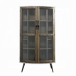 Benjara Bran Accent Cabinet- 2 Doors- 68 Inch- Nailhead Trim- Silver- Brown