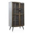 Benjara Bran Accent Cabinet- 2 Doors- 68 Inch- Nailhead Trim- Silver- Brown