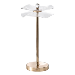 Benjara Accent Table Lamp- LED- Lotus Shape Acrylic- Copper- Gold- 18 Inch