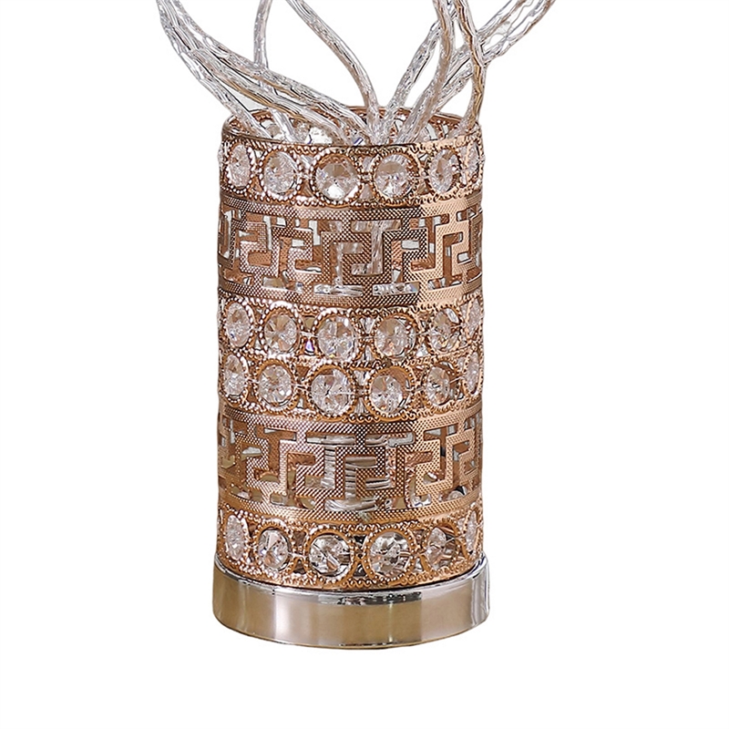 Benjara Table Lamp- Rose Bud Floral Vase- Cage Textured Gold Chrome 22