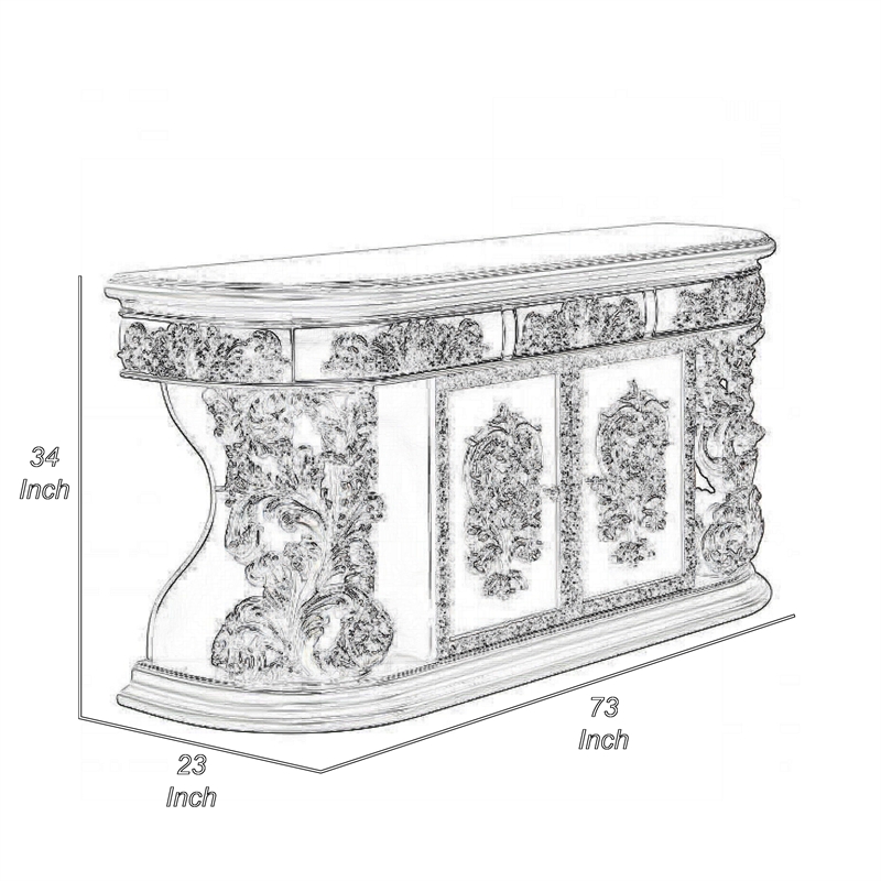 Benjara Dove Sideboard Server Table- Drawers- Classic Champagne Finish 73 Inch