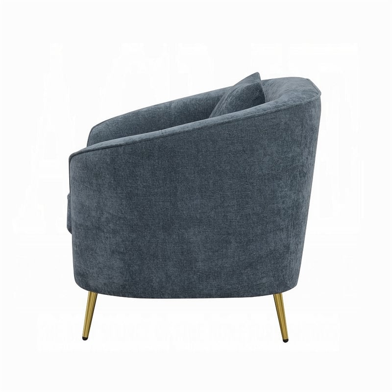 Benjara Kenny Sofa- 2 Pillows- Cobalt Blue Chenille- Gold Metal Legs- 77 Inch