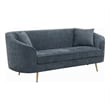 Benjara Kenny Sofa- 2 Pillows- Cobalt Blue Chenille- Gold Metal Legs- 77 Inch