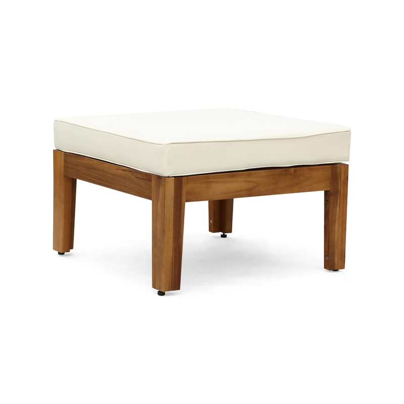 Benjara Outdoor L Shape Sofa and Coffee Table Set- Brown Acacia Wood- Beige