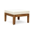 Benjara Outdoor L Shape Sofa and Coffee Table Set- Brown Acacia Wood- Beige