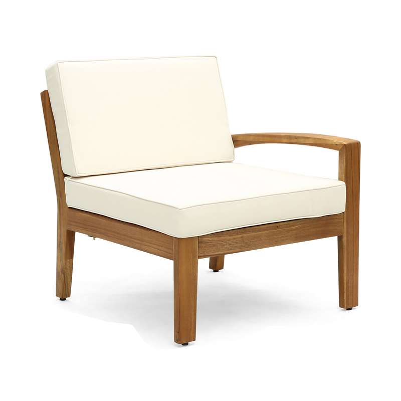 Benjara Outdoor L Shape Sofa and Coffee Table Set- Brown Acacia Wood- Beige