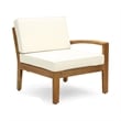 Benjara Outdoor L Shape Sofa and Coffee Table Set- Brown Acacia Wood- Beige