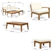 Benjara Outdoor L Shape Sofa and Coffee Table Set- Brown Acacia Wood- Beige