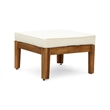Benjara Outdoor L Shape Sofa and Coffee Table Set- Brown Acacia Wood- Beige