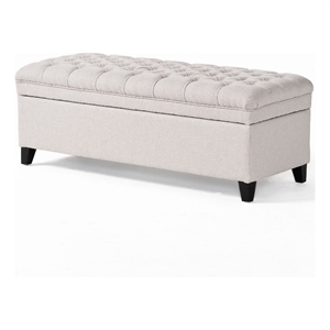 Benjara Rhya Storage Bench Ottoman- 50&quot Seat- Button Tufted Gray Fabric