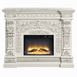 Benjara Kin LED Electric Fireplace- Floral Carvings- Antique White- 62 Inch