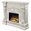Benjara Kin LED Electric Fireplace- Floral Carvings- Antique White- 62 Inch