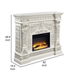 Benjara Kin LED Electric Fireplace- Floral Carvings- Antique White- 62 Inch