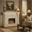 Benjara Kin LED Electric Fireplace- Floral Carvings- Antique White- 62 Inch