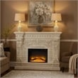 Benjara Kin LED Electric Fireplace- Floral Carvings- Antique White- 62 Inch
