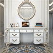 Benjara Antoine Vanity Desk- 7 Drawers- Antique Silver Wood- Gold- 65 Inch