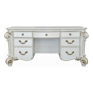 Benjara Antoine Vanity Desk- 7 Drawers- Antique Silver Wood- Gold- 65 Inch