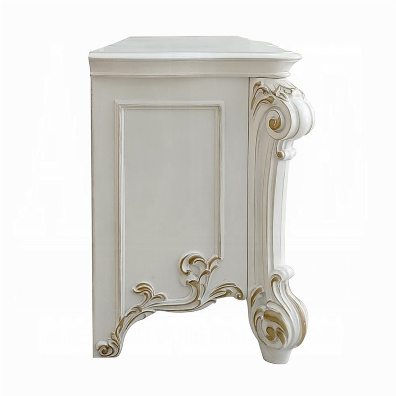 Benjara Antoine Vanity Desk- 7 Drawers- Antique Silver Wood- Gold- 65 Inch