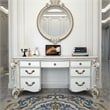Benjara Antoine Vanity Desk- 7 Drawers- Antique Silver Wood- Gold- 65 Inch