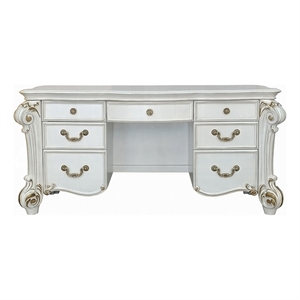 Benjara Antoine Vanity Desk- 7 Drawers- Antique Silver Wood- Gold- 65 Inch