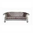 Benjara Kai Sofa- 7 Pillows- Tufted Ivory Fabric- Scrolled- White- 99 Inch